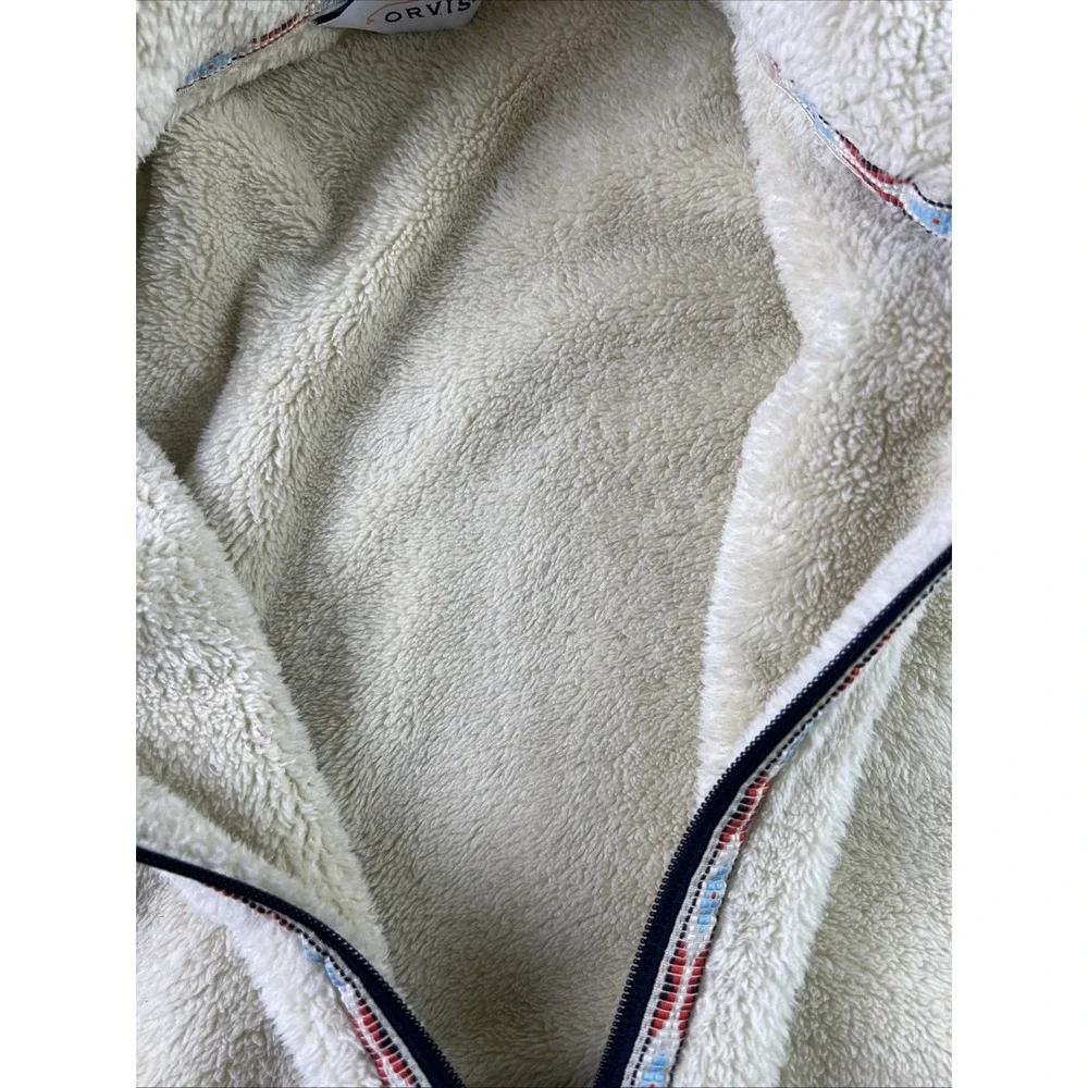 Orvis Sherpa Vest Womens XL Aztec Trim Cream White Full Zip Pockets Preppy‎